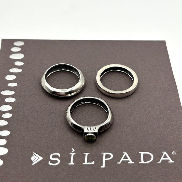 Vintage Silpada Set of 3 Distressed 925 Sterling Silver Peridot Stacking Rings 7 - Picture 14 of 16